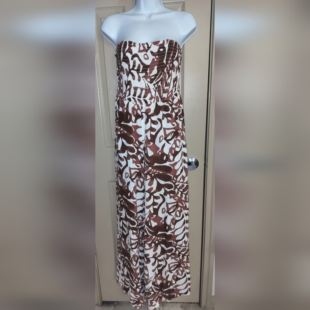 MSK Brown and White Strapless Jumpsuit Resort Wear Sz M